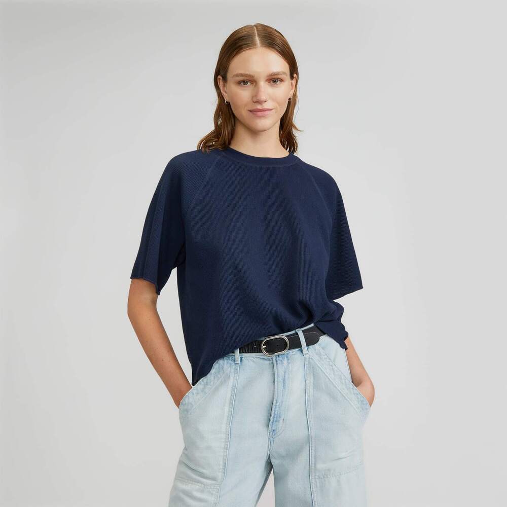 NWOT Everlane The Organic Cotton Waffle Raglan Tee Blue Base - Size XS